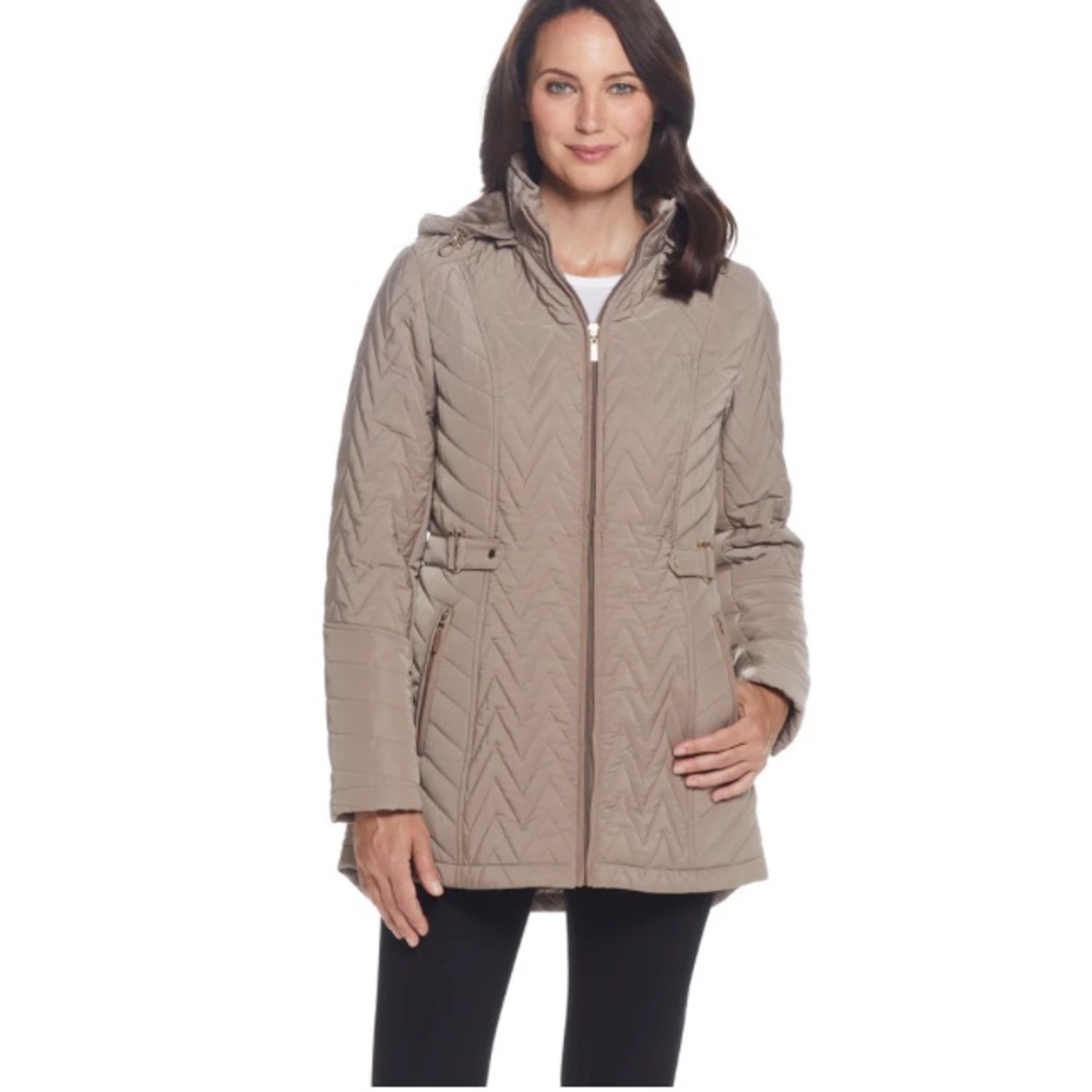 GALLERY New York Multi Quilted Side Tab Fur Trim Hood Jacket Size XL